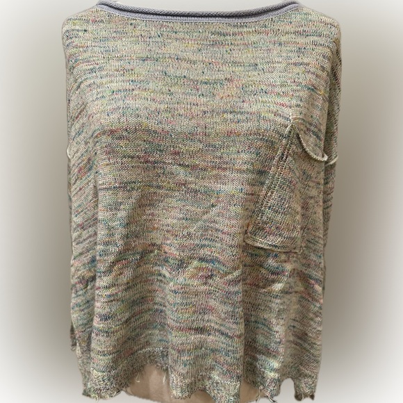 Free People S Pullover Sweater Aqua Combo Boxy Fit EUC - Picture 3 of 10